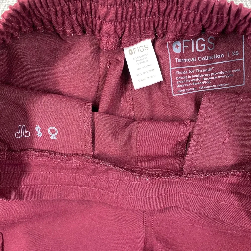 FIGS Technical Collection Maroon Scrub Pants XS